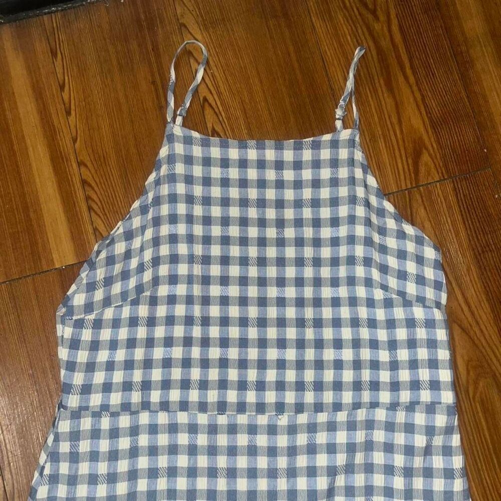 Vintage 1990s Nanette Lapore Women's Blue Gingham Maxi Dress - Picture 5 of 5